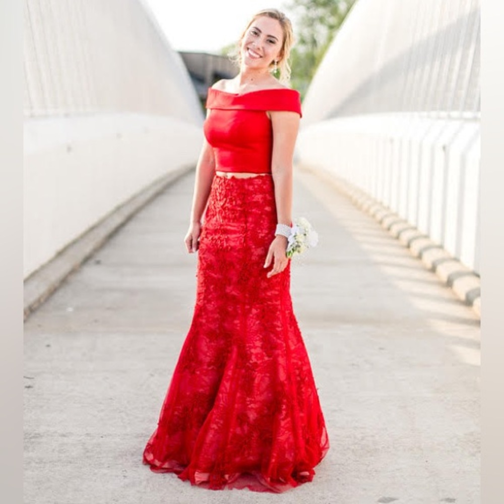 Sherri Hill Red Two Piece Prom Dress